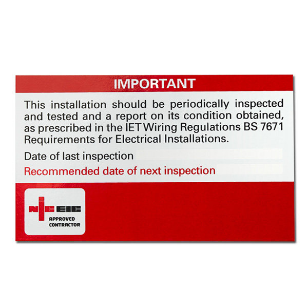 Next Inspection Periodic Test Labels/Stickers NICEIC 100x75mm X 50 